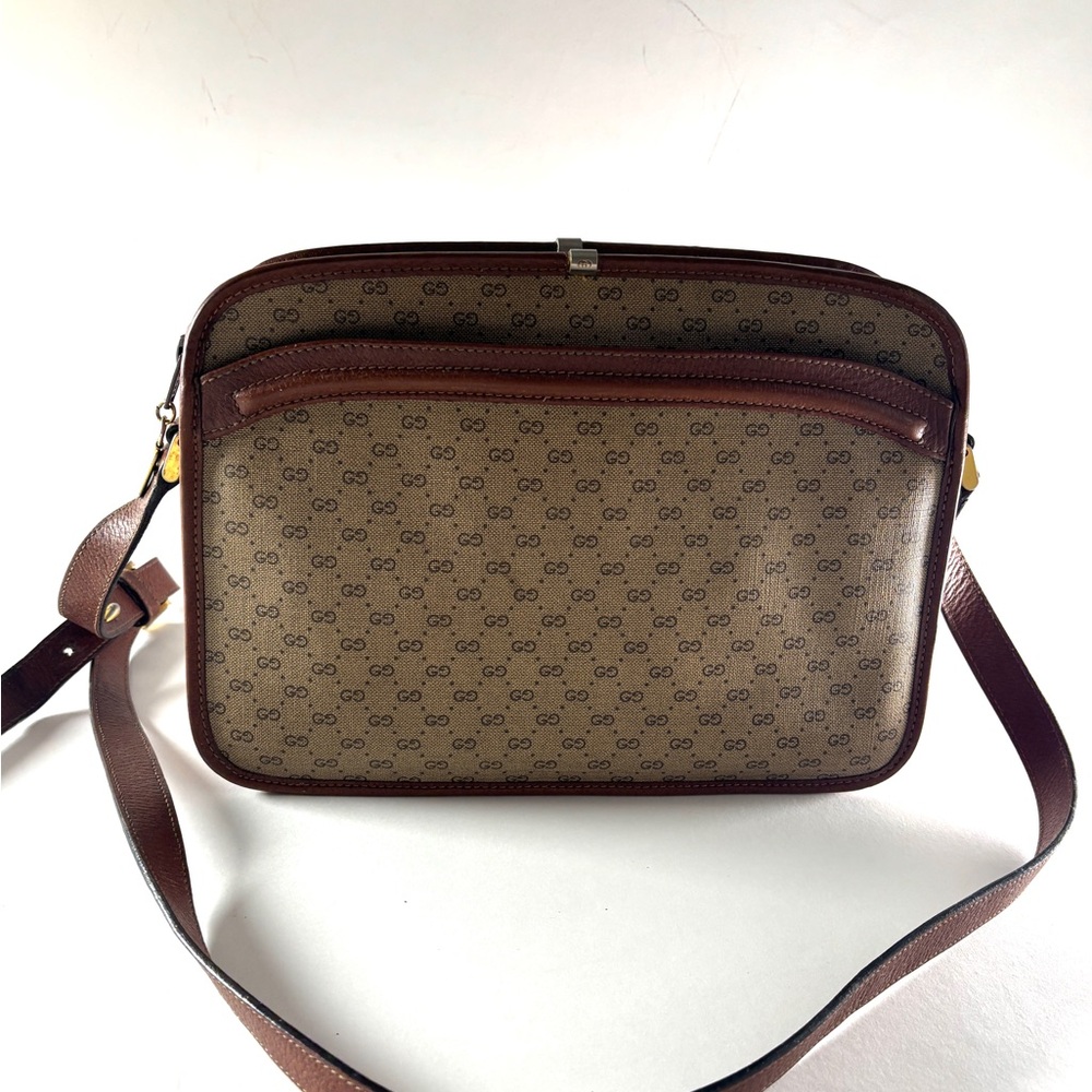 Gucci Brown Monogram Messenger Bag with Leather Trim